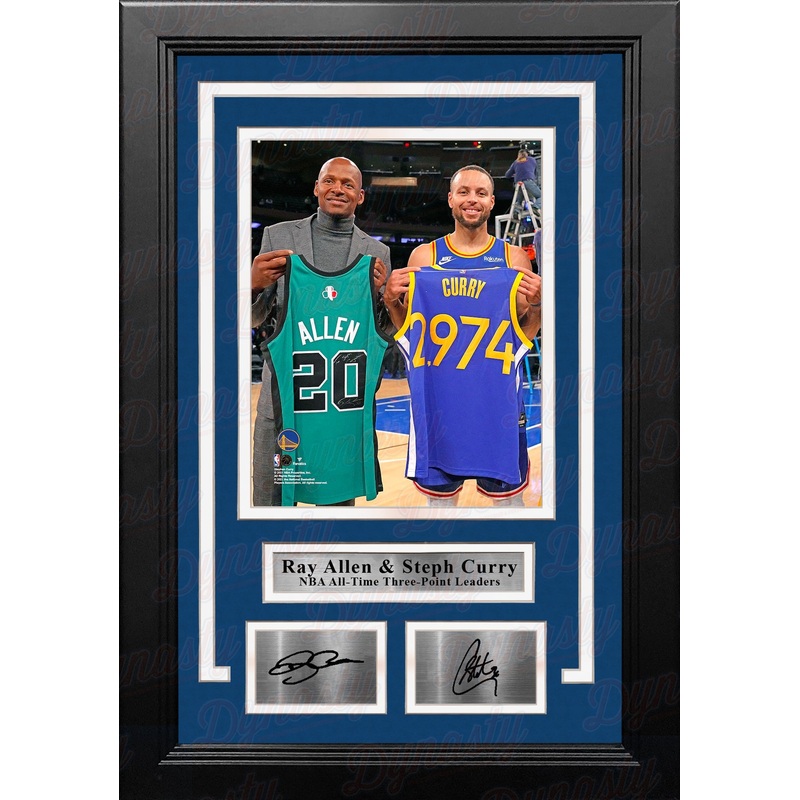 Ray Allen & Steph Curry 3-Point Record-Breaking Celebration 8" x 10" Framed Basketball Photo with Engraved Autographs
