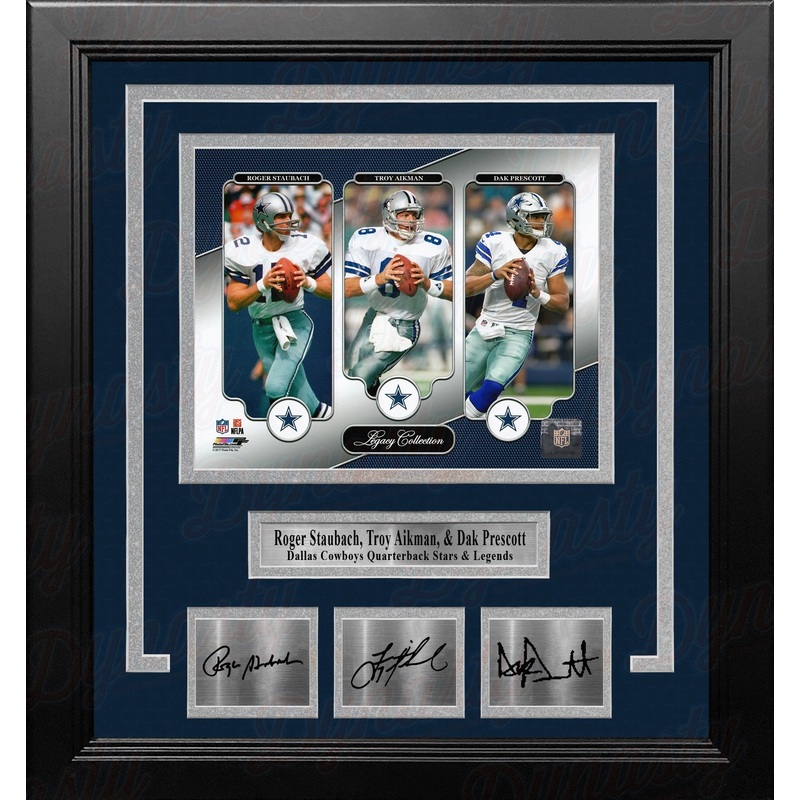 Roger Staubach, Troy Aikman & Dak Prescott Dallas Cowboys 8x10 Framed Photo with Engraved Autographs