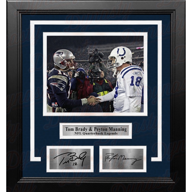Tom Brady and Peyton Manning 8x10 Quarterback Legends Framed Football Photo with Engraved Autographs