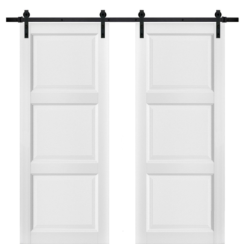 Lucia 2661 Matte White 3 Panel Double Barn Door | Black Rail