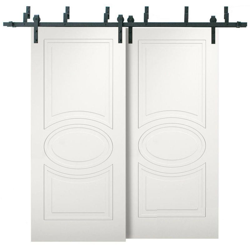 Mela 7001 Matte White | Barn Doors with Rail | Black Bypass Rail