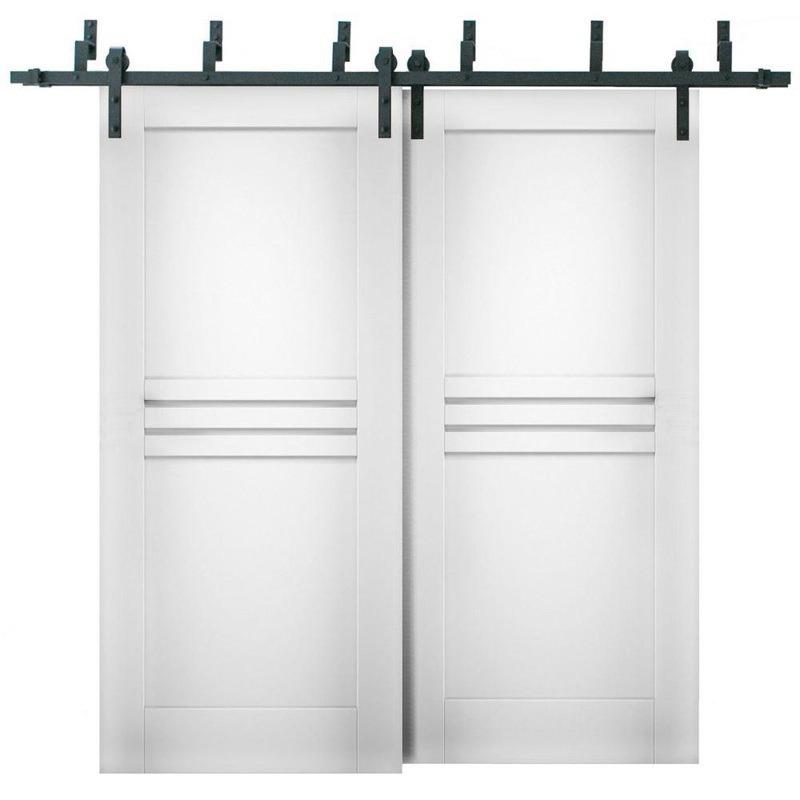 Mela 7444 White Silk Barn Doors | Black Bypass Rail