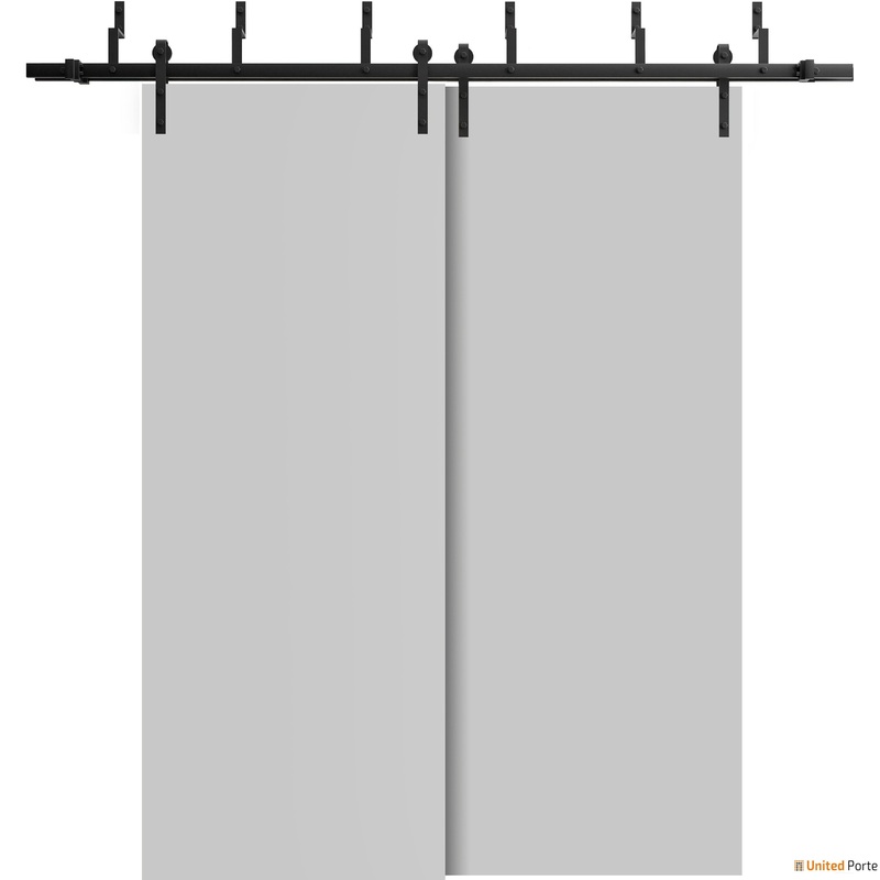 Planum 0010 Matte Grey Double Barn Door and Black Bypass Rail