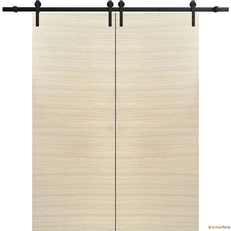 Planum 0010 Natural Veneer Double Barn Door and Black Rail