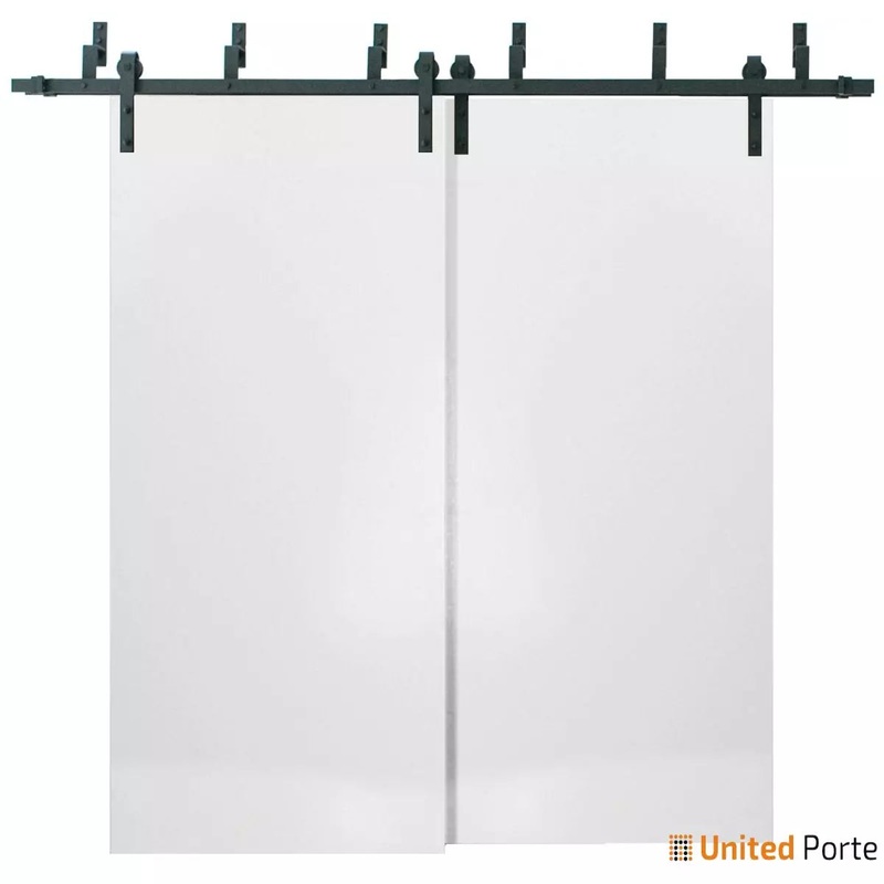 Planum 0010 Silk White Double Barn Door | Black Bypass Rail