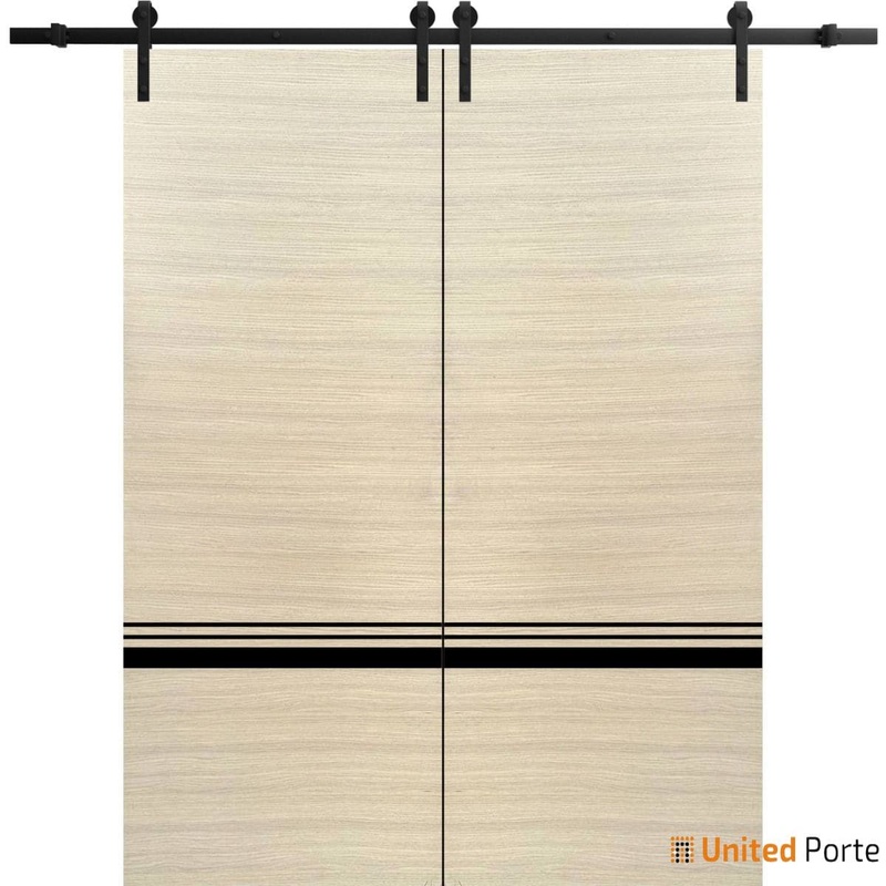 Planum 0012 Natural Veneer Double Barn Door and Black Rail