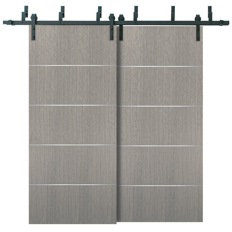 Planum 0020 Grey Oak Double Barn Door | Black Bypass Rails