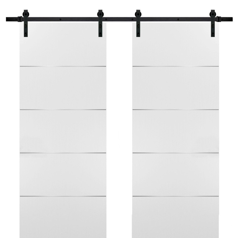 Planum 0020 Matte White Double Barn Door | Black Rail