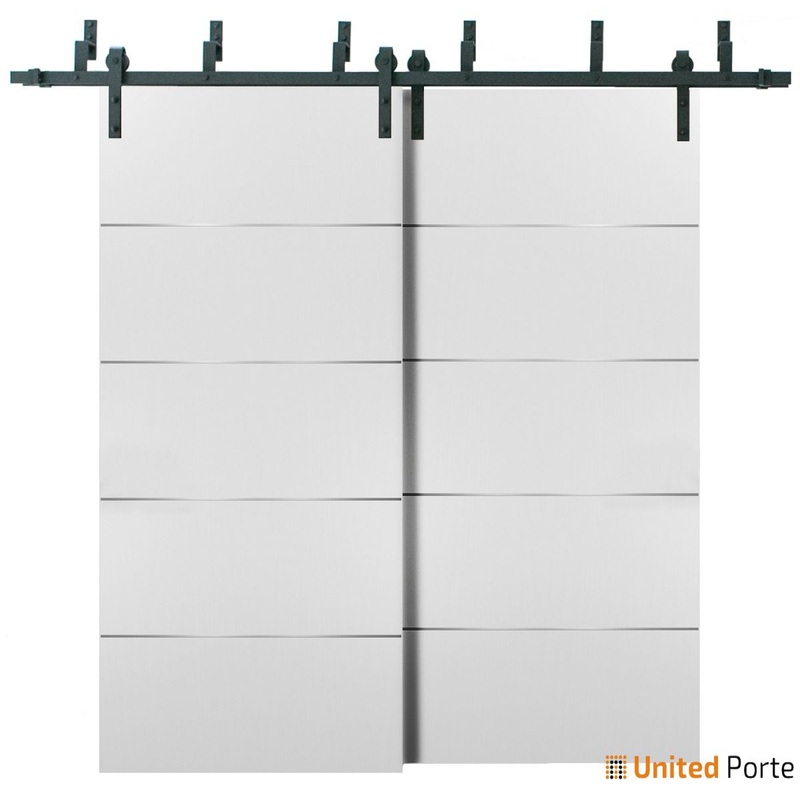 Planum 0020 White Silk Double Barn Door and Black Bypass Rail
