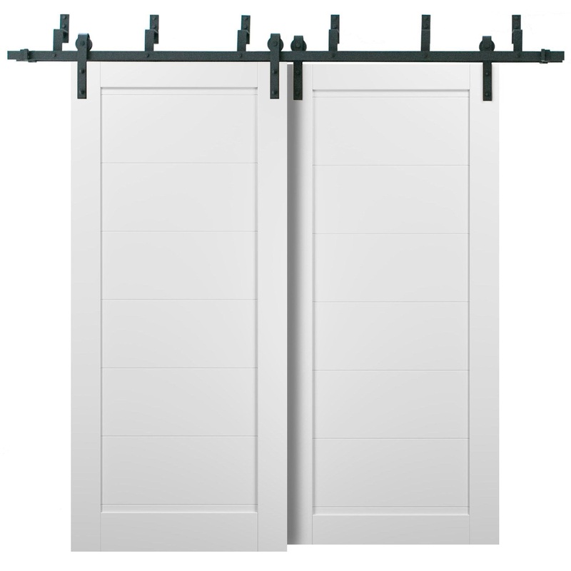 Quadro 4115 Matte White Double Barn Door | Black Bypass Rails