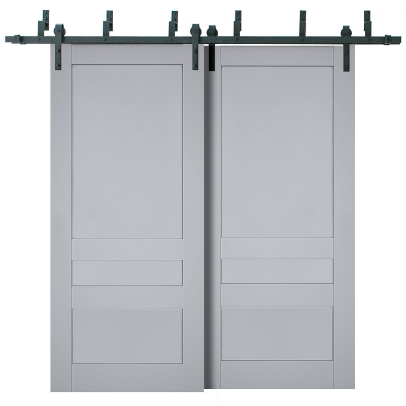 Veregio 7411 Matte Grey Double Barn Door and Black Bypass Rail