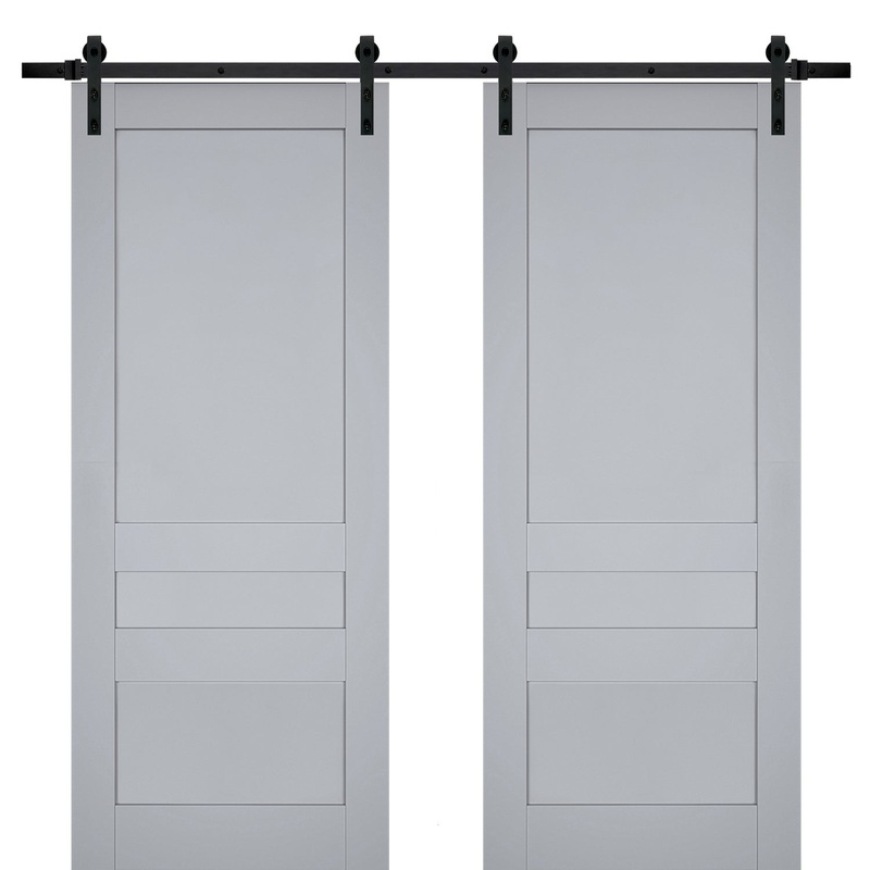 Veregio 7411 Matte Grey Double Barn Door and Black Rail