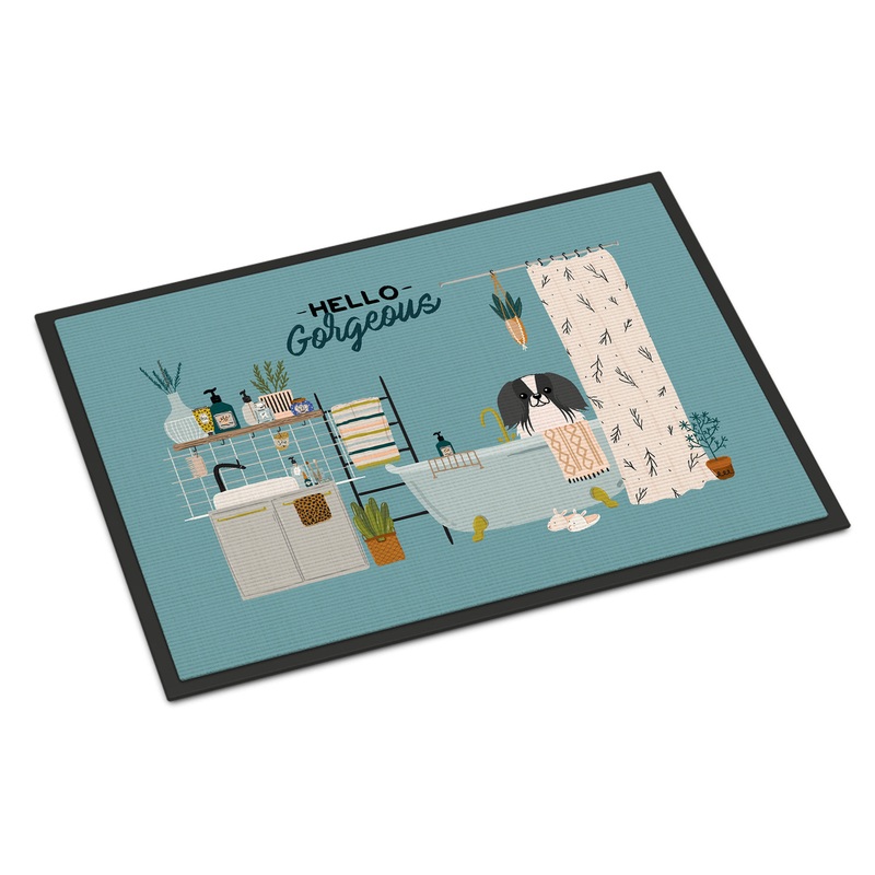 Black White Pekingese in Bathtub Doormat - 18x27 Decorative Floor Mat  Indoor/Outdoor Rug with Artistic Flair CK7527MAT