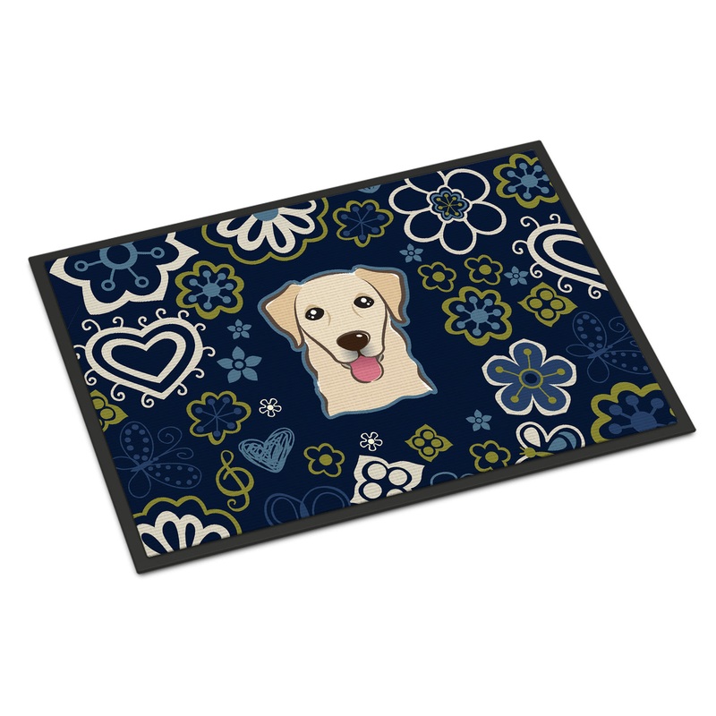 Blue Flowers Golden Retriever Doormat - 24x36 Decorative Floor Mat  Indoor/Outdoor Rug with Artistic Flair BB5103JMAT