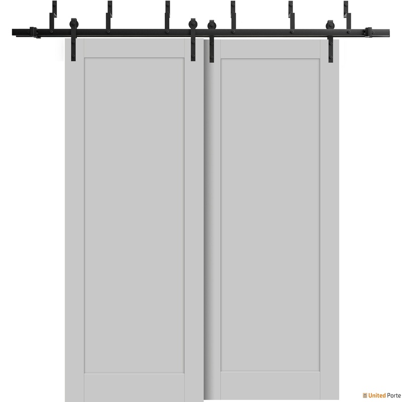 Quadro 4111 Matte Grey Double Barn Door and Black Bypass Rail