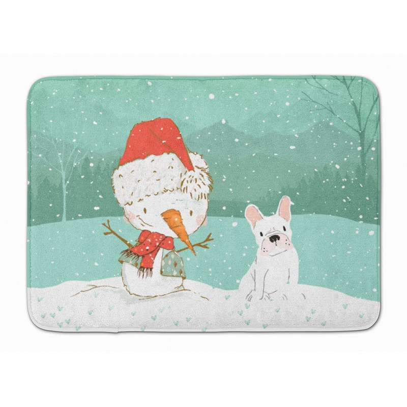 White French Bulldog Snowman Christmas Machine Washable Memory Foam Mat CK2088RUG