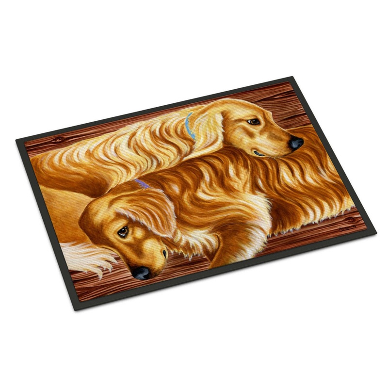 Zeus and Chloie the Golden Retrievers Doormat - 18x27 Decorative Floor Mat  Indoor/Outdoor Rug with Artistic Flair AMB1387MAT