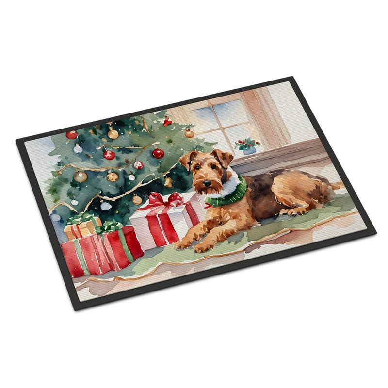 Airedale Terrier Cozy Christmas Doormat - Large 24x36  Indoor/Outdoor Floor Mat with Artistic Flair