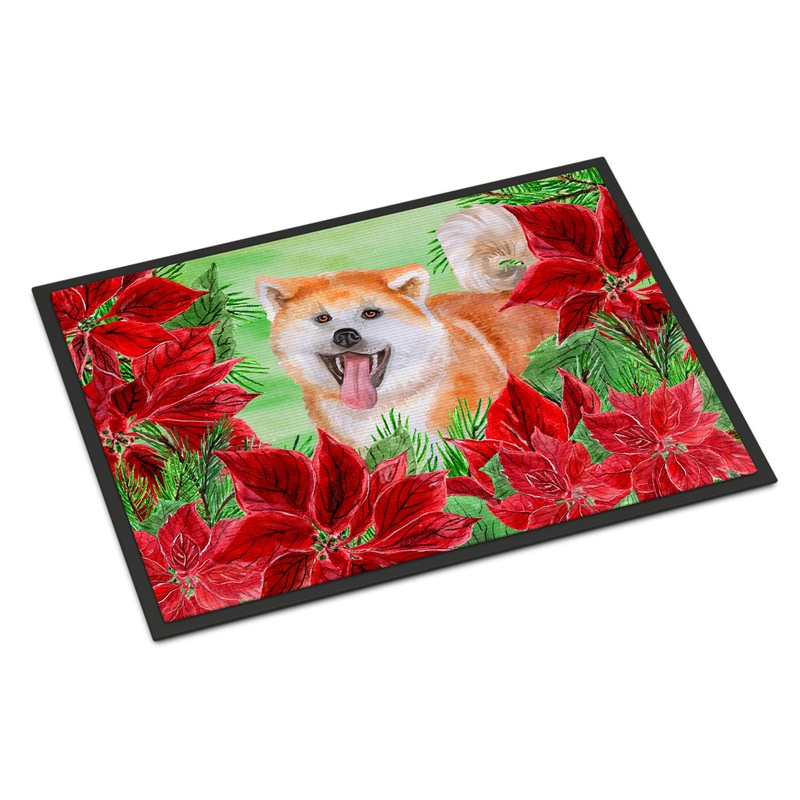 Akita Poinsettas Doormat - 18x27 Decorative Floor Mat  Indoor/Outdoor Rug with Artistic Flair CK1351MAT