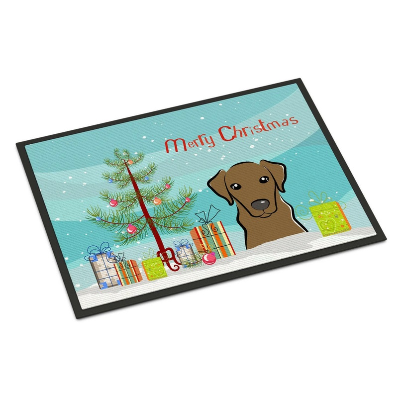 Christmas Tree and Chocolate Labrador Doormat - 18x27 Decorative Floor Mat  Indoor/Outdoor Rug with Artistic Flair BB1606MAT