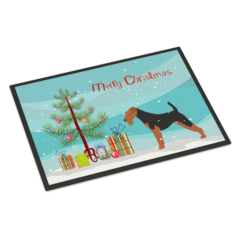 Welsh Terrier Merry Christmas Tree Doormat - 18x27 Decorative Floor Mat  Indoor/Outdoor Rug with Artistic Flair BB2903MAT