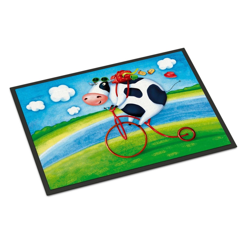 Cow riding Bicycle Doormat - 24x36 Decorative Floor Mat  Indoor/Outdoor Rug with Artistic Flair APH0076JMAT - Large 24x36  Indoor/Outdoor Floor Mats with Artistic Flair
