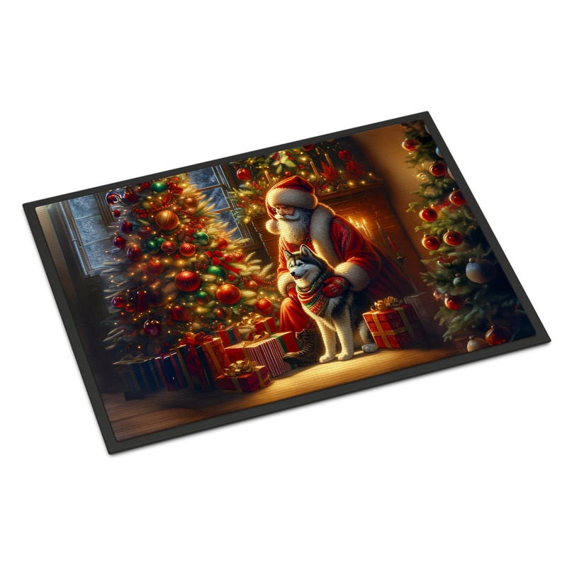 Siberian Husky and Santa Claus Doormat