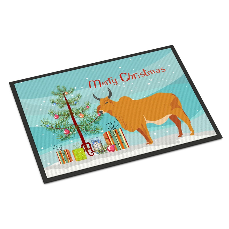 Zebu Indicine Cow Christmas Doormat - 18x27 Decorative Floor Mat  Indoor/Outdoor Rug with Artistic Flair BB9192MAT