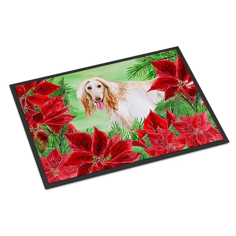 Afghan Hound Poinsettas Doormat - 18x27 Decorative Floor Mat  Indoor/Outdoor Rug with Artistic Flair CK1350MAT