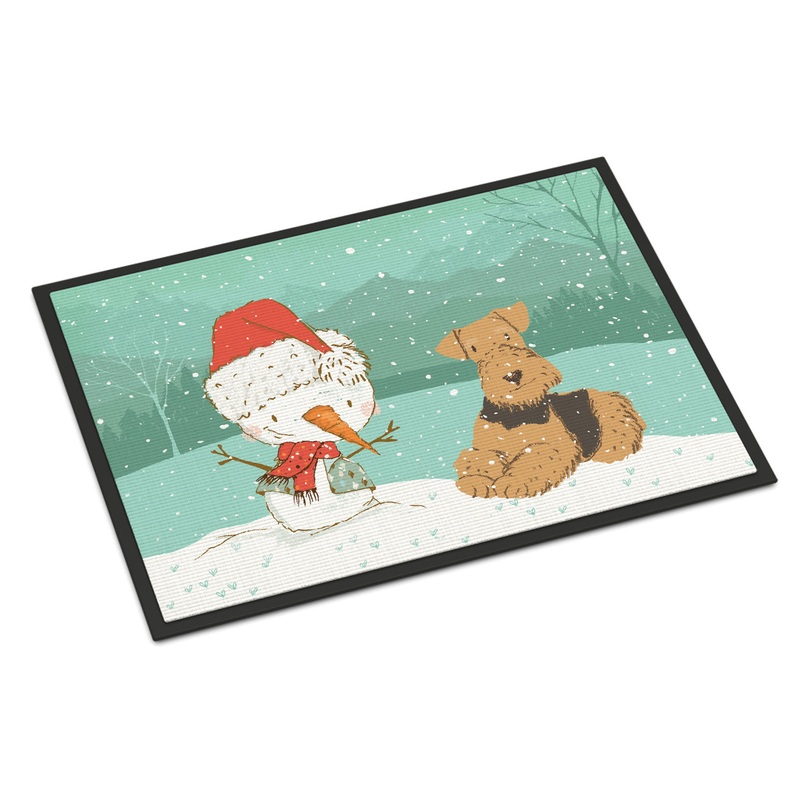 Airedale Terrier Snowman Christmas Doormat - 18x27 Decorative Floor Mat  Indoor/Outdoor Rug with Artistic Flair CK2078MAT
