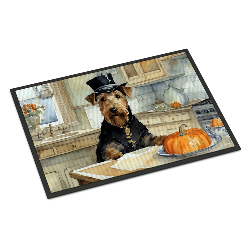 Airedale Terrier Fall Kitchen Pumpkins Doormat - 24x36 Decorative Floor Mat  Indoor/Outdoor Rug with Artistic Flair