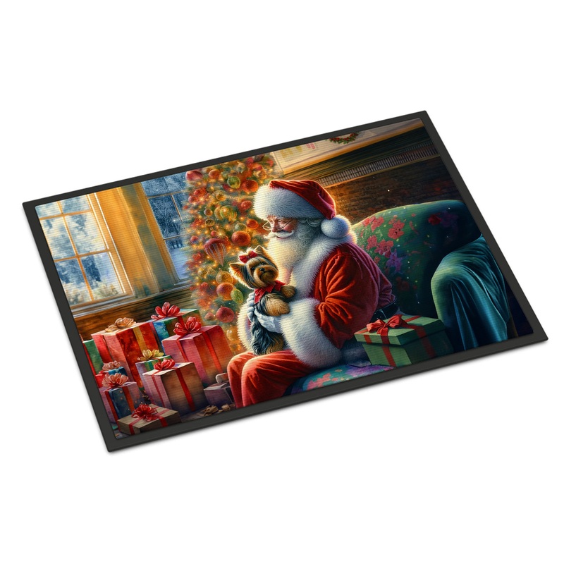 Yorkshire Terrier Yorkie and Santa Claus Doormat
